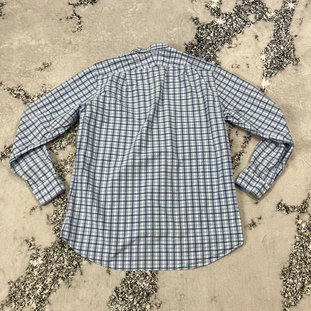 J McLaughlin Trim Fit Check Plaid Button Down Shirt Mens Size XL Blue Cotton - Picture 4 of 8